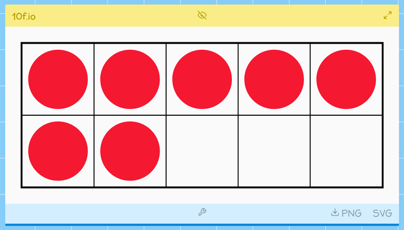 Example ten-frame showing 7 dots in preview/presentation mode